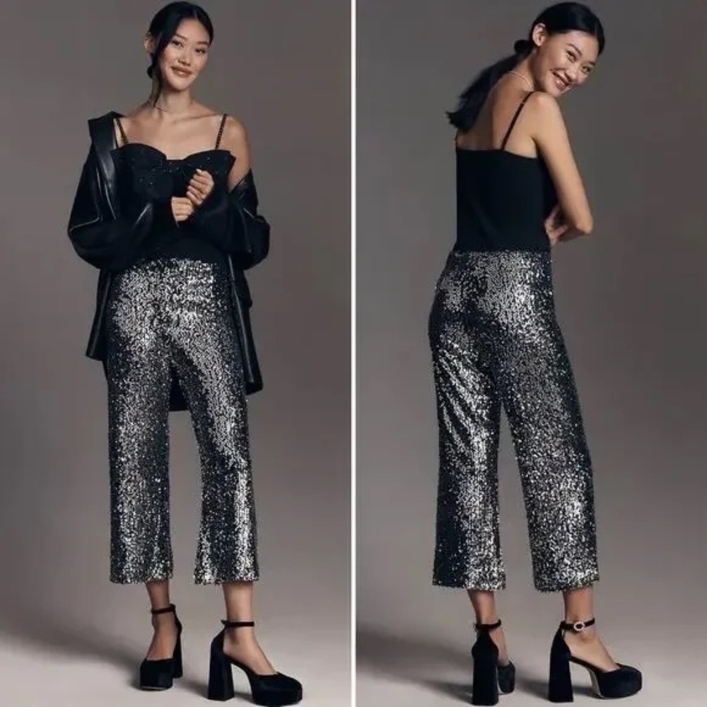 NWT Maeve Anthropologie Colette Cropped Wide Leg Sequin Pants Size 28 $198 - Picture 1 of 7